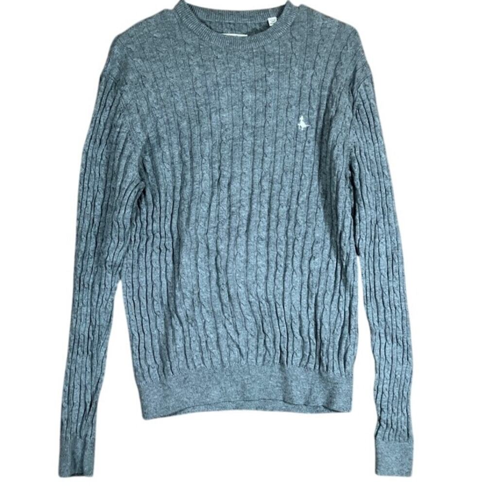 Jack Wills Mens Sweater Gray The Merlow Cable Knit Crew Neck Merino Wool Blend M